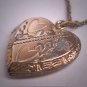 Antique Victorian Gold Heart Locket Necklace Vintage Floral Chain 1920