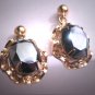 Antique  Hematite Earrings Gold Filigree Art Deco Retro