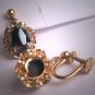 Antique  Hematite Earrings Gold Filigree Art Deco Retro