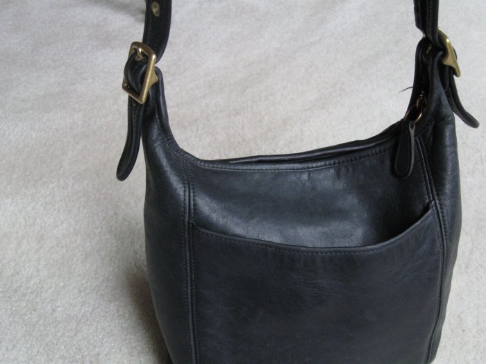 Authentic COACH black leather bucket style handbag