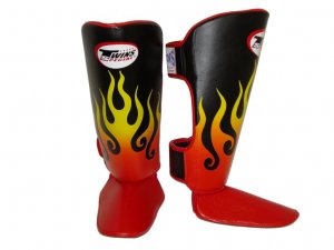 Twins Fancy Shin guards100% genuine leather FSG-7 (Fire Flame)