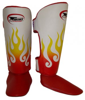 Twins Fancy Shin guards100% genuine leather FSG-7 (White Fire Flame)