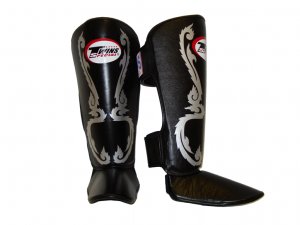 Twins Fancy Shin guards100% genuine leather FSG-10 (BLACK THAI ART)