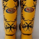 Raja Fancy Shin guards100% genuine leather (Yellow Tattoo) RFSP-1B-5-1