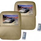 Pyle PL92PHRT - Pair of Adjustable Headrests w/ Built-In 9.2 TFT Monitor (Tan)