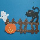 Halloween Fence, Jack o Lantern, Cat and Ghost Scene