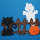 Halloween Fence, Pumpkin, Ghost and Sitting Black Cat Scene