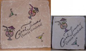 "Good Times Simple Pleasures" 4 Coasters and Trivet Set