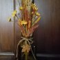 Green Glass Bottle, Jute & metal leaf w/ Daisy, Berry & Green, Brown & Cream Wheat and glass rocks