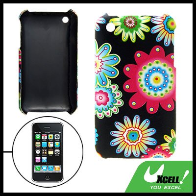 Flower Pattern Leather Coated Plastic Case for iPhone 3G