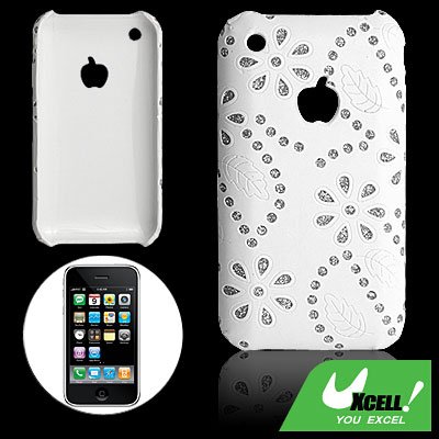 White Leather Wrapped Plastic Back Case for iPhone 3G