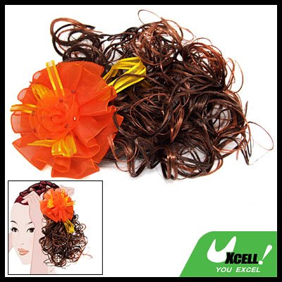 Orange Flower Girls Curly Extension Wig Clip Hairpiece