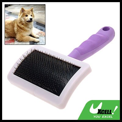 Pet Dog Cat Bristles Grooming Brush w/Purple Handle