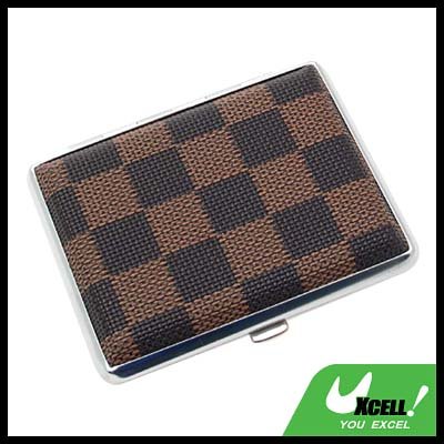 Classical Slim Leather 16 Cigarette Box Case Holder - Brown Checker