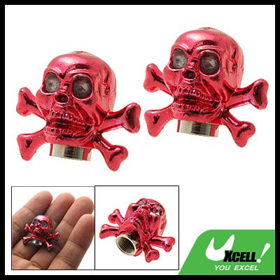 2 PCS Skull Car Wheel Tyre Stem Valve Dust Caps Covers Red