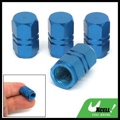 Car Auto Tyre Tire Valve Stem Covers Caps 4 Pcs Blue