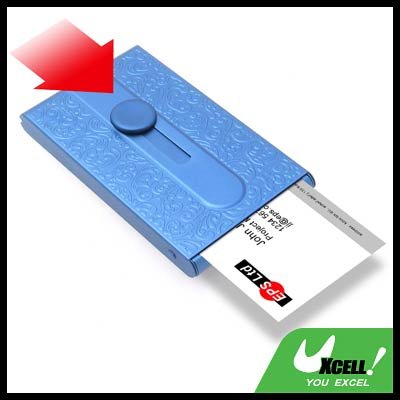 Metallic Plated COOL Automatic Sliding Business Card Case Holder - Blue