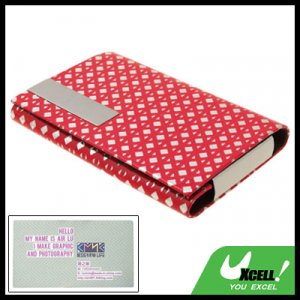 Silvery Diamond Pattern Red Leather Business Card Case Holder