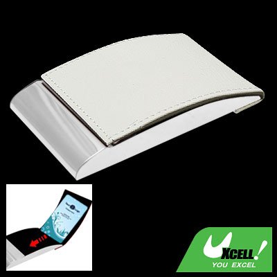 Vertical White Leather Metal Business Card Case Holder