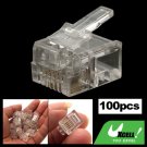 100 x Clear RJ11 RJ-11 Modular Plug Telephone Connector 6P4C Cat3