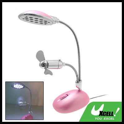 Flexible 13 LED USB Light Laptop Desk Lamp Pink with Fan
