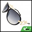 Oversized Women's Aviator Sunglasses Heart Design Black Frame