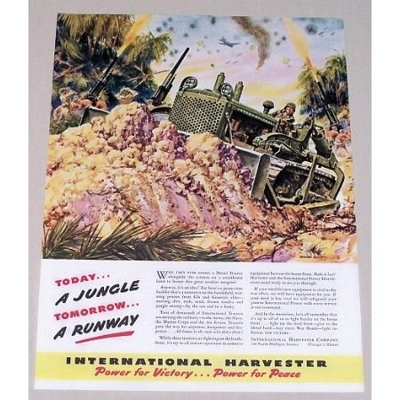 1944 International Harvester Tractor Dozer Wartime Color Art Print Ad