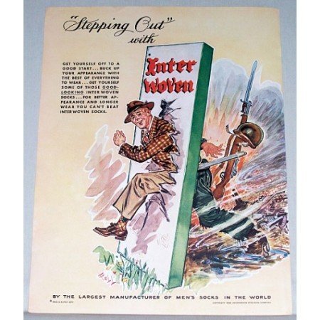 1945 Interwoven Men's Socks Wartime Art Color Print Ad