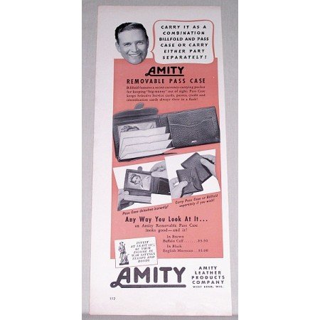 1951 Amity Removable Pass Case Billfold Color Print Ad