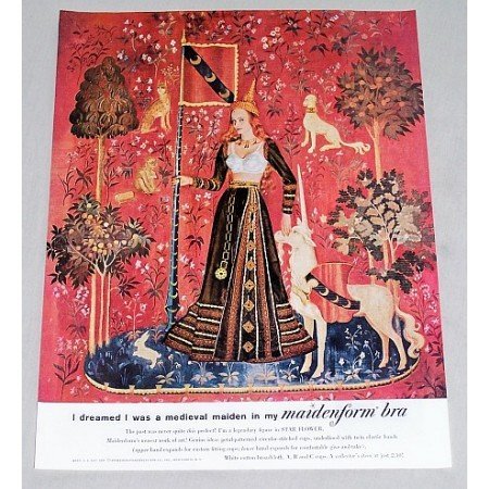 1960 Maidenform Bra Medieval Maiden Color Art Print Ad