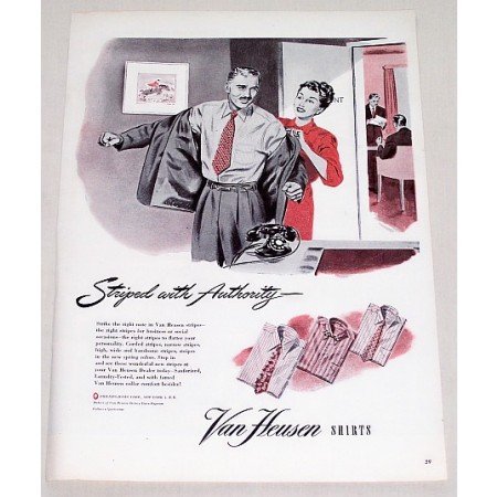 1946 Van Heusen Shirts Color Art Print Ad - Striped With Authority