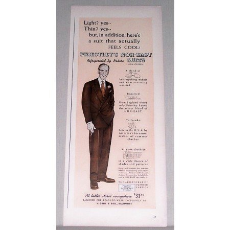 1940 Priestley's Nor-East Suits Color Print Ad