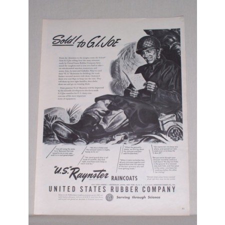 1944 U.S. Raynster Raincoats Wartime Art Print Ad - Sold To GI Joe