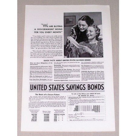 1937 United States Savings Bonds Print Ad