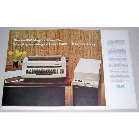 1972 IBM Mag Card Executive Typewriter 2 Page Color Print Ad