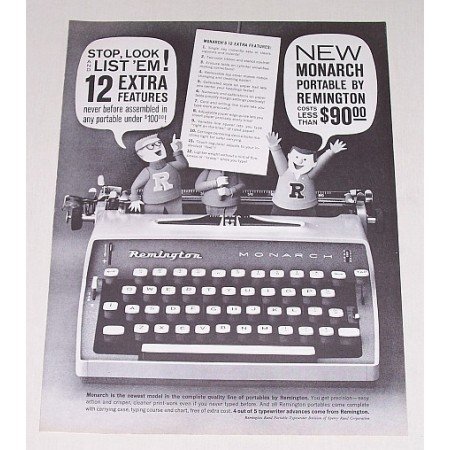 1961 Remington Rand Monarch Portable Typewriter Print Ad
