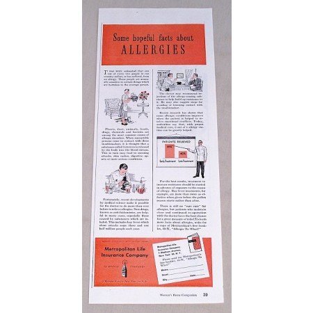 1949 Metropolitan Life Insurance Print Ad - Allergies Facts