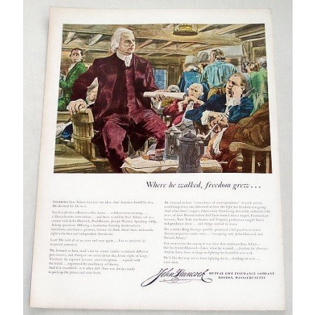 1956 John Hancock Life Insurance Stubborn Sam Adams Art Color Print Ad