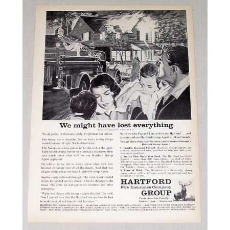 1959 Hartford Group Insurance Fire Fighter Art Print Ad