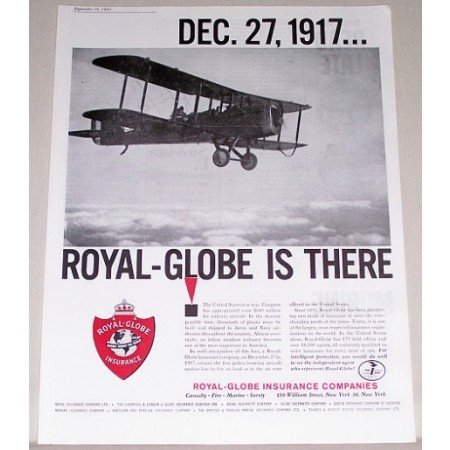 1961 Royal Globe Insurance Company Aircraft Double Wing Plane Insurance Print Ad
