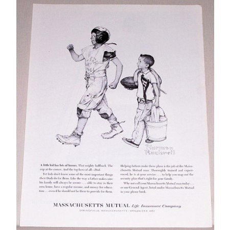 1961 Massachusetts Mutual Insurance Football Norman Rockwell Sketch Art Print Ad