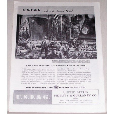 1944 United States Fidelity and Guaranty Company Oregon Shipyard Art Print Ad