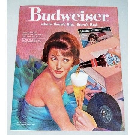 1962 Budweiser Beer Music Record Player Color Print Ad - Special Lyrics
