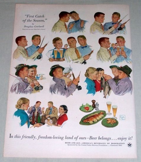 1953 Beer Belongs #80 First Catch Fish Crockwell Art Color Print Ad