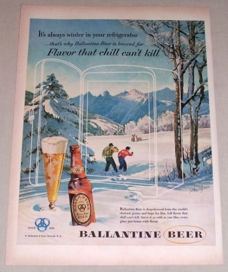 1953 Ballantine Beer Winter John Clymer Art Color Print Ad
