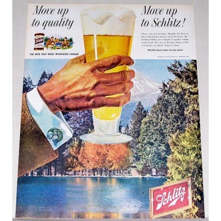 1958 Schlitz Beer Woods Lake Color Print Ad - Move up to Quality
