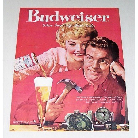 1959 Budweiser Beer Color Print Ad - The King's Credentials!