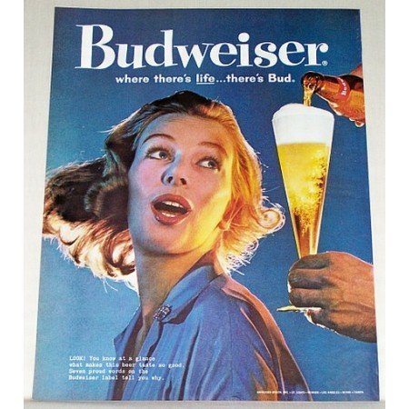 1960 Budweiser Beer Bud Color Brewery Print Ad - You Know at a Glance