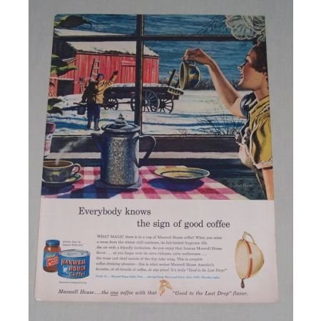 1949 Maxwell House Coffee Winter Scene Art Color Print Ad - What Magic