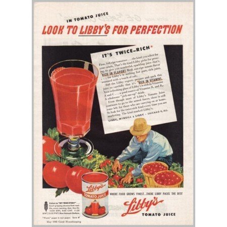 1945 Libby's Tomato Juice Gardening Art Color Print Ad